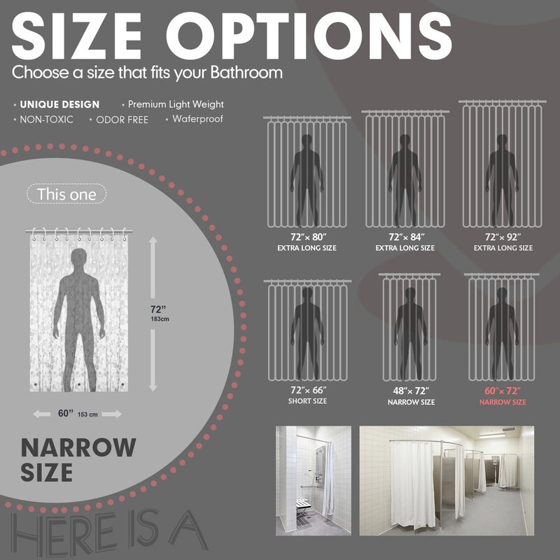 Hereisa Narrow 3D Pebble Pattern Waterproof Shower Curtain Liner EVA Shower Curtain with 3 Bottom Magnets, Shower Liner for Shower Stall, Bathtubs, 60 x 72 - Image 2
